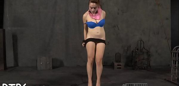 Gal receives a neck collar and legs widen wide open